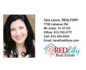 1274 Lawrence Ln Springfield TN 37172 &#124; Tara Leurs nnTara LeursnnOwner, BrokernTara earned her real estate license in 2004 as a way of financing her college education and graduated from MTSU in 2005 with a major in public relations and double minor in marketing/English. She became a broker in 2013 and opened Red Lily in 2014 to create a real estate company that continually strives for honesty and integrity. With over ten years’ experience as a professional realtor, Tara offers clients, whether