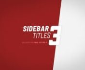 Click to buy: https://lenofx.com/item/sidebar-titles-3nnSidebar Titles 3 is a set of professionally animated sidebars.nnPerfect for all kind of uses, this plugin allows you to show more information in your videos, as recipes, paragraphs and more.nnReady to use in 4K projects.nnCompatible with various aspect ratios:n1920x1080 - 16:9 - Full HDn3840x2160 - 16:9 - 4Kn2560x1080 - 21:9 - UltrawidennWhat is Included:n* 30 Sidebar Titles;n* TutorialnnFeaturesn* Quick and easy to edit in Final Cut Pro Xn