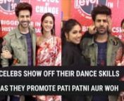 Kartik Aaryan, Bhumi Pednekar and Ananya Panday were spotted promoting their upcoming film Pati Patni Aur Woh in the city. Ananya wore a nice red and white dress that looked casual yet fun as she paired it with hoops and a pair of sneakers. Bhumi Pednekar, on the other hand, looked gorgeous in an all black outfit and Kartik, on the other hand, kept it casual. They also had fun grooving on their song &#39;Aakhiyon se Goli maare&#39;.