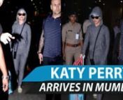 International singer Katy Perry arrived in Mumbai during the wee hours of the morning. The Fireworks singer was snapped in a casual look consisting of a grey hoodie, matching track pants and a cap. The actress can be seen wheeling her luggage as she goes. While this is not the first time Katy will be in India, it will be the first time she will be performing in Mumbai for a music festival.