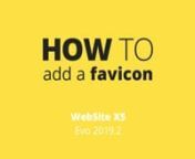 In this video you learn how to add a favicon to your project in WebSite X5, it&#39;s really quick and easy! You can add it into Step 1, using a jpg, png, gif or ico image. nnThis function is available in Evo and Pro editionnLet us know if you have any questions.nnThe Templates shown in the video are:nnGym Fitnhttps://market.websitex5.com/templates/live-preview/18220e73-1a77-43be-82e6-8ce55e3f93nHoney Nestnhttps://market.websitex5.com/templates/live-preview/39ce59ee-1d97-4250-83a7-3385fbedaenCamping