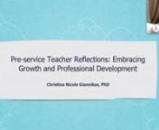51735nnThe production of reflections has been identified as an efficient means of guiding perspective language teachers to construct meaning about their experiences and professional growth. This virtual talk will present the results of a two-year qualitative interpretive study, which examined pre-service English teachers’ reflections as part of their assessment for the completion of their training. The study focuses on two English Language Didactics courses of the program, and involves 46 pre-