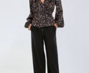 High-Rise Pleated Trousers with Black Floral Print Long sleeve shirt with Shoulder Pads
