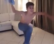 Cute shirtless boy dancing to timber song with nice moves and wearing sneakers
