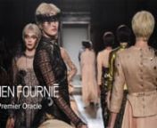 FIRST ORACLEnFall-Winter2017/2018nJuly4TH 2017 runway shownJulien Fournié pays tribute to the ladies with a destiny who have become his customers. Far from any fashion trend and a thousand leagues away from vulgar red carpet outfits, these empowered ladies represent genuine fashion icons. The couturier is proposing to these muses his expert cut looks which help lift up the spine to define the elegance of timeless Haute Couture in a contemporary expression with some delicate Gothic accents.nHi