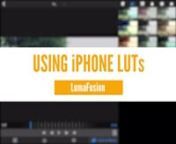 A quick :90 second overview of how to use LUTs to color correct and grade in LumaFusion (iOS app for iPhone and iPad).nnNote too: In this video we also show a quick comparison between The iPhoneographers Utility LUT (Rec 709) and FiLMiC Pro&#39;s deLog and deFlat LUTs (which are built-in to LumaFusion). The Rec 709 Utility LUT looks better on log footage than the deLog LUT, and actually the deFlat looks better than the deLog as well. This will likely vary depending on the source footage though.nnFor