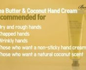 DescriptionnnBenton Shea Butter and Coconut Hand Cream is a naturally derived product with wrinkle improvement function. Containing 20% of Shea Butter and infused with coconut oil, this hand cream will leave your hands feeling soft and silky.nn50 g.nnWhy I love itnn“Super hydrating, this is a great hand cream to pop in your bag. It doesn&#39;t get more nourishing than shea butter and coconut!”nnMaree xnnHow to UsennUse whenever hands feel dry. Squeeze some in to your hands and massage until abso