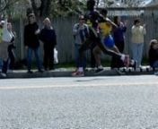Video clip of elite males running near mile 17 of the 2010 Boston Marathon. Runners in order on video are: 1. Robert Kiprono Cheruiyot, 2. Deriba Merga, 3. Tekeste Kebede, 4. Moses Kigen Kipkosgei (red/green singlet); 5. Abderrahim Goumri (purple singlet w/ yellow stripe), and 6. Mebrahtom Keflezighi. Video was filmed at 300fps with a Casio EX-F1 digital camera. Video courtesy of http://www.runblogger.com.