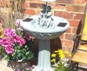 Solar Water Feature &amp; BirdbathnnAdd a classical touch of charm to any garden, patio or outdoor space with this stunning Umbrella Water Feature.nnThe water feature&#39;s calm and constant trickle of water will create a tranquil atmosphere in any garden. Doubling up as a traditional birdbath, this stone-look water feature also provides a welcoming haven for birds looking to stop for a drink of water. The feature is comprised of a classical style, columned base and is adorned by two children who si