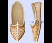 This is Khussa handmade shoes. Artificial leather used in the upper, it is very soft and lightweight, matching zari work done on the upper, sole is of pure leather and flat. This is traditional Indian shoes, Goes/wear with matching designer dress. This is very exclusive shoes made of soft leather specially shoe for comfort wear !nnThese shoes are available in 6 to 11 USA sizenBelow styles are available in all size. for more details please contact us with style no and colour.nn PT-806