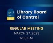 March 27, 2023 Regular LBOC Meetingnn▶ Agenda: https://bit.ly/LBOC-Agenda32023n▶ Board Packet: https://bit.ly/LBOC-BP-32023nnAll meeting information can be found on the LBOC webpage here: https://www.sttammanylibrary.org/library-board-of-control/nnWarning: Due to excerpts from various literature that is intended for Adults being read at this meeting, viewer/listener discretion is advised and is NOT intended for children.nnAGENDAnCall to order by President and Roll Call by Directornhttps://vi