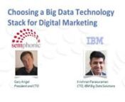 Confused about the right technologies for your digital marketing and analytics needs? You’re not alone. The challenges are complex and the range of possible solutions potentially bewildering. nnIn this webinar,Gary Angel, President and CTO of Semphonic, and Krishnan Parasuraman, CTO of IBM Big Data Solutions, demonstrate a common-sense approach to finding the right solutions for your company. Underlying the approach is a deep intellectual framework that highlights why digital marketing analy