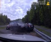 Footage captures the moment an out-of-control driver travelling at 120mph smashed into a patrol officer who was on a routine traffic stop.&#60;br/&#62;&#60;br/&#62;According to police, the 17-year-old driver of a BMW M3 was travelling northbound on Fairfax County Parkway in Virginia when the car span out-of-control, crossed the road and smashed into two parked vehicles.&#60;br/&#62;&#60;br/&#62;“The officer was struck and nearly killed,” Fairfax County Police Department wrote, sharing the footage on social media.&#60;br/&#62;&#60;br/&#62;Both he and the driver that was originally pulled over were taken to hospital with minor injuries.&#60;br/&#62;&#60;br/&#62;The driver of the BMW and the two passengers also sustained minor injuries.