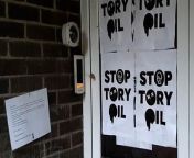 Just Stop Oil protesters flyposted the Labour HQ in Exeter.Source: Just Stop Oil