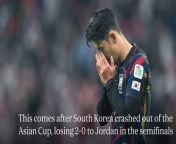 Tottenham captain Heung-min Son is due back at the club this week after South Korea crashed out of the Asian Cup.Jordan beat South Korea 2-0 in the semi-finals, prompting an apology from Son to the fans after his side failed to muster a single shot on target.