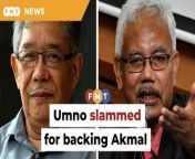 Tawfik Ismail and Tajuddin Rasdi say the appropriate punishment on those at fault for the socks issue should be decided by the authorities, not Umno.&#60;br/&#62;&#60;br/&#62;Read More: https://www.freemalaysiatoday.com/category/nation/2024/03/22/ex-mp-academic-slam-umno-for-backing-akmal/ &#60;br/&#62;&#60;br/&#62;Laporan Lanjut: https://www.freemalaysiatoday.com/category/bahasa/tempatan/2024/03/22/sokong-akmal-bekas-wakil-rakyat-ahli-akademik-bidas-mkt-umno/&#60;br/&#62;&#60;br/&#62;Free Malaysia Today is an independent, bi-lingual news portal with a focus on Malaysian current affairs.&#60;br/&#62;&#60;br/&#62;Subscribe to our channel - http://bit.ly/2Qo08ry&#60;br/&#62;------------------------------------------------------------------------------------------------------------------------------------------------------&#60;br/&#62;Check us out at https://www.freemalaysiatoday.com&#60;br/&#62;Follow FMT on Facebook: https://bit.ly/49JJoo5&#60;br/&#62;Follow FMT on Dailymotion: https://bit.ly/2WGITHM&#60;br/&#62;Follow FMT on X: https://bit.ly/48zARSW &#60;br/&#62;Follow FMT on Instagram: https://bit.ly/48Cq76h&#60;br/&#62;Follow FMT on TikTok : https://bit.ly/3uKuQFp&#60;br/&#62;Follow FMT Berita on TikTok: https://bit.ly/48vpnQG &#60;br/&#62;Follow FMT Telegram - https://bit.ly/42VyzMX&#60;br/&#62;Follow FMT LinkedIn - https://bit.ly/42YytEb&#60;br/&#62;Follow FMT Lifestyle on Instagram: https://bit.ly/42WrsUj&#60;br/&#62;Follow FMT on WhatsApp: https://bit.ly/49GMbxW &#60;br/&#62;------------------------------------------------------------------------------------------------------------------------------------------------------&#60;br/&#62;Download FMT News App:&#60;br/&#62;Google Play – http://bit.ly/2YSuV46&#60;br/&#62;App Store – https://apple.co/2HNH7gZ&#60;br/&#62;Huawei AppGallery - https://bit.ly/2D2OpNP&#60;br/&#62;&#60;br/&#62;#FMTNews #UMNO #Slammed #Backing #AkmalSaleh #AllahSocksIssue