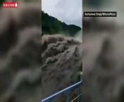 Water has surged uphill after the floodgates of Pong Dam in India’s northern state of Himachal Pradesh were opened following heavy rain.