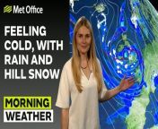 Rain and hill snow will push northwards and eastwards across England and Wales, some heavy spells in places. Sunshine and scattered, locally heavy showers following further south, with a risk of thunder locally. Northern Ireland and central Scotland perhaps seeing the best of any drier and brighter conditions. Feeling cold – This is the Met Office UK Weather forecast for the morning of 01/03/24. Bringing you today’s weather forecast is Kathryn Chalk