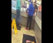 A situation got out of hand at a fast food restaurant. While it&#39;s not shown in this video, the woman hit the young man. As a result, the man hit her back. The woman began crying, in response. However, the young man didn&#39;t back down. He told her he was a minor.