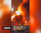 The video shows a huge fiery explosion of canisters at a vape factory - with one killing a teen after flying through the air.&#60;br/&#62;&#60;br/&#62;The huge fire was reported at a vaping distribution company at 8.50pm on Monday in Clinton Township, about 25 miles outside of Detroit in Michigan, USA.&#60;br/&#62;&#60;br/&#62;The company had received a shipment of butane that had caught fire, officials said.&#60;br/&#62;&#60;br/&#62;A 19-year-old who was a quarter mile away, was hit and killed by a canister that flew into the air from the blast, according to local fire officials.