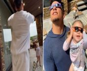 NFL star Patrick Mahomes races to cover daughter&#39;s eyes as she tries to look at eclipseSource Brittany Mahomes
