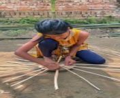 Hardworking Girl Making Bamboo Basket in Village from nude village girls bath in tubewell