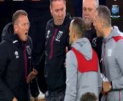 West Ham&#39;s assistant manager Billy McKinlay was sent off after furiously clashing with Bayer Leverkusen&#39;s coaching staff during Thursday&#39;s Europa League clash at the London Stadium.&#60;br/&#62;&#60;br/&#62;Moments after referee Jose María Sanchez brandished the red card to McKinlay, a mass brawl erupted between the West Ham and Bayer Leverkusen players on the pitch, as Michail Antonio tried to wrestle the ball off Odilon Kossounou.&#60;br/&#62;&#60;br/&#62;Jarrod Bowen, Aaron Cresswell, and Edson Alvarez were among those to leap to the defense of Antonio after Leverkusen captain Jonathan Tah confronted him in the center of the melee.&#60;br/&#62;&#60;br/&#62;Soon, most players from both sides lunged into the brawl, with Tah and Antonio picking up bookings following the incident.&#60;br/&#62;&#60;br/&#62;It is not yet known what exactly sparked the touchline row between both sets of coaches, but McKinlay appeared furious as he gestured towards a Leverkusen staff member.&#60;br/&#62;&#60;br/&#62;The Leverkusen coach was also sent to the stands by the referee shortly after David Moyes&#39; assistant was given his marching orders.&#60;br/&#62;&#60;br/&#62;The German side, who celebrated winning the Bundesliga title after 11 years of Bayern Munich dominance at the weekend, headed into the second leg at the London Stadium with a 2-0 advantage.&#60;br/&#62;&#60;br/&#62;Antonio swiftly cut West Ham&#39;s deficit in half in the 13th minute with a well-taken goal, raising tensions between the two sides as both fought hard to book a place in the Europa League semi-finals. &#60;br/&#62;&#60;br/&#62;Despite rallying hard to level the tie, West Ham failed to breach the Leverkusen defense again and ultimately conceded in the 89th minute, as Jeremie Frimpong&#39;s strike made it a 3-1 defeat for the Hammers on aggregate.&#60;br/&#62;