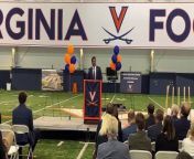 Virginia senior linebacker Nick Jackson speaks at the groundbreaking ceremony for the new UVA football facility.