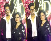 Bharti Singh and husband Harsh Limbachiyaa attend the Sangeet ceremony of Aarti Singh. Harsh dazzles in a black suit whereas Bharti opts for a designer black saree.