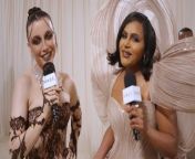 Mindy Kaling talks with Emma Chamberlain at the 2024 Met Gala about her aptly titled dress, &#92;