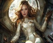 Prompt Midjourney : caucasian woman wearing an ivory tight suit, in a starship, epic, scifi, extremely detailed --no airplane, dial --ar 3:2 0550861 --style raw --sref https://s.mj.run/WRnJT2qvnhU --sv 1 --sw 100 --stylize 500