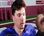 Sooners&#39; quarterback Jackson Arnold speaks to reporters after spring practice on March 25, 2024.
