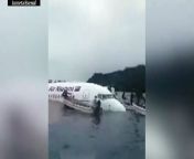 Footage steamed live on Facebook from Jumeta Esenaf shows the sinking of a Papua New Guinean plane after overshooting the runway in the Federated States of Micronesia.