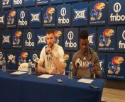 Kansas Jayhawks Hunter Dickinson and KJ Adams address the media after their victory over the Baylor Bears on Saturday, February 10, 2024. They discuss the short bench, the importance of this game, the short turnaround before heading to Lubbock to play Texas Tech and more.