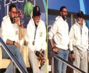 The Bachchan father-son duo, Big B &amp; Abhishek were spotted enjoying the ISPL cricket match held in Mumbai. The Actors were captured cheering up their cricket team &#39;Majhi Mumbai&#39;.