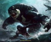Prompt Midjourney : orca whale gorilla hybrid animal in dark fantasy dnd monster style art
