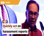 The prime minister says it is embarrassing to come across such cases in a country that talks about morality and values.&#60;br/&#62;&#60;br/&#62;Read More: https://www.freemalaysiatoday.com/category/nation/2024/03/08/act-fast-on-sexual-harassment-reports-anwar-tells-police/&#60;br/&#62;&#60;br/&#62;Free Malaysia Today is an independent, bi-lingual news portal with a focus on Malaysian current affairs.&#60;br/&#62;&#60;br/&#62;Subscribe to our channel - http://bit.ly/2Qo08ry&#60;br/&#62;------------------------------------------------------------------------------------------------------------------------------------------------------&#60;br/&#62;Check us out at https://www.freemalaysiatoday.com&#60;br/&#62;Follow FMT on Facebook: https://bit.ly/49JJoo5&#60;br/&#62;Follow FMT on Dailymotion: https://bit.ly/2WGITHM&#60;br/&#62;Follow FMT on X: https://bit.ly/48zARSW &#60;br/&#62;Follow FMT on Instagram: https://bit.ly/48Cq76h&#60;br/&#62;Follow FMT on TikTok : https://bit.ly/3uKuQFp&#60;br/&#62;Follow FMT Berita on TikTok: https://bit.ly/48vpnQG &#60;br/&#62;Follow FMT Telegram - https://bit.ly/42VyzMX&#60;br/&#62;Follow FMT LinkedIn - https://bit.ly/42YytEb&#60;br/&#62;Follow FMT Lifestyle on Instagram: https://bit.ly/42WrsUj&#60;br/&#62;Follow FMT on WhatsApp: https://bit.ly/49GMbxW &#60;br/&#62;------------------------------------------------------------------------------------------------------------------------------------------------------&#60;br/&#62;Download FMT News App:&#60;br/&#62;Google Play – http://bit.ly/2YSuV46&#60;br/&#62;App Store – https://apple.co/2HNH7gZ&#60;br/&#62;Huawei AppGallery - https://bit.ly/2D2OpNP&#60;br/&#62;&#60;br/&#62;#FMTNews #AnwarIbrahim #SexualHarrassment #PDRM