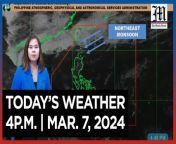 Today&#39;s Weather, 4 P.M. &#124; Mar. 7, 2024&#60;br/&#62;&#60;br/&#62;Video Courtesy of DOST-PAGASA&#60;br/&#62;&#60;br/&#62;Subscribe to The Manila Times Channel - https://tmt.ph/YTSubscribe &#60;br/&#62;&#60;br/&#62;Visit our website at https://www.manilatimes.net &#60;br/&#62;&#60;br/&#62;Follow us: &#60;br/&#62;Facebook - https://tmt.ph/facebook &#60;br/&#62;Instagram - https://tmt.ph/instagram &#60;br/&#62;Twitter - https://tmt.ph/twitter &#60;br/&#62;DailyMotion - https://tmt.ph/dailymotion &#60;br/&#62;&#60;br/&#62;Subscribe to our Digital Edition - https://tmt.ph/digital &#60;br/&#62;&#60;br/&#62;Check out our Podcasts: &#60;br/&#62;Spotify - https://tmt.ph/spotify &#60;br/&#62;Apple Podcasts - https://tmt.ph/applepodcasts &#60;br/&#62;Amazon Music - https://tmt.ph/amazonmusic &#60;br/&#62;Deezer: https://tmt.ph/deezer &#60;br/&#62;Tune In: https://tmt.ph/tunein&#60;br/&#62;&#60;br/&#62;#TheManilaTimes&#60;br/&#62;#WeatherUpdateToday &#60;br/&#62;#WeatherForecast&#60;br/&#62;