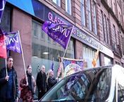 GLASGOW. Albion Street. HSCP HQ&#60;br/&#62;&#60;br/&#62;Glasgow HSCP Cuts protest.&#60;br/&#62;&#60;br/&#62;Trade Unions protest against Glasgow HSCP Cuts&#60;br/&#62;&#60;br/&#62;UNISON, GMB and Unite hold a lunchtime protest today,Tuesday 19th March against cuts to NHS and Social Care.&#60;br/&#62;&#60;br/&#62;Funding has been slashed by Glasgow City Council and NHS, meaning the Glasgow Health and Social Care Partnership is implementing over £36m in cuts.&#60;br/&#62;Hundreds of NHS and social care jobs will be deleted, and there will be a significant delay in recruitment for other posts.&#60;br/&#62;&#60;br/&#62; The trade unions are demanding that the eight Glasgow City Councillors and eight NHS Health Board members with voting rights on the Integrated Joint Board (IJB) refuse to pass these cuts, and fight for more money for the city.&#60;br/&#62;&#60;br/&#62; Stuart Graham, UNISON Social Work Convener, said:&#60;br/&#62;&#60;br/&#62; &#92;