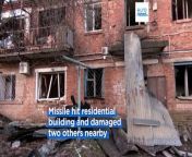 Authorities say a Russian missile hit a two-storey residential building and damaged three other buildings around it.