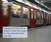 Passengers on the District Line are facing severe delays on Monday morning while Transport for London deals with a derailed empty train.Earlier commuters faced 30 minute delays at rush hour as some lines were blocked between Clapham Junction and London Victoria.There are reports of slow traffic on various sections of the M25.