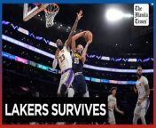 Lakers avoid 1st-round elimination with a 119-108 win over champion Denver&#60;br/&#62;&#60;br/&#62;The Los Angeles Lakers finally cracked the Denver Nuggets&#39; mastery of this rivalry and extended their playoff lives for at least another game.&#60;br/&#62;&#60;br/&#62;LeBron James led the way. James scored 30 points, Anthony Davis added 25 points and 23 rebounds, and the Lakers avoided postseason elimination with a 119-108 victory over Denver in Game 4 of their first-round series Saturday night.&#60;br/&#62;&#60;br/&#62;This is Lakers’ first win over the Nuggets since December 2022. &#60;br/&#62;&#60;br/&#62;Photos by AP&#60;br/&#62;&#60;br/&#62;Subscribe to The Manila Times Channel - https://tmt.ph/YTSubscribe &#60;br/&#62;Visit our website at https://www.manilatimes.net &#60;br/&#62; &#60;br/&#62;Follow us: &#60;br/&#62;Facebook - https://tmt.ph/facebook &#60;br/&#62;Instagram - https://tmt.ph/instagram &#60;br/&#62;Twitter - https://tmt.ph/twitter &#60;br/&#62;DailyMotion - https://tmt.ph/dailymotion &#60;br/&#62; &#60;br/&#62;Subscribe to our Digital Edition - https://tmt.ph/digital &#60;br/&#62; &#60;br/&#62;Check out our Podcasts: &#60;br/&#62;Spotify - https://tmt.ph/spotify &#60;br/&#62;Apple Podcasts - https://tmt.ph/applepodcasts &#60;br/&#62;Amazon Music - https://tmt.ph/amazonmusic &#60;br/&#62;Deezer: https://tmt.ph/deezer &#60;br/&#62;Tune In: https://tmt.ph/tunein&#60;br/&#62; &#60;br/&#62;#themanilatimes&#60;br/&#62;#worldnews &#60;br/&#62;#nba&#60;br/&#62;#basketball