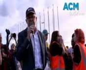 Prime Minister Anthony Albanese spoke at a Canberra rally against gender-based violence on April 28, 2024.