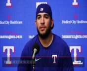 Texas Rangers catcher Jose Trevino discusses working with the starting rotation and fellow catcher Jeff Mathis&#39; influence.