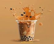 Prompt Midjourney : boba milk tea brown coffe in a plastic tumbler with small boba down the plastic tumbler , flying coffe in a epic scene ultra realistic